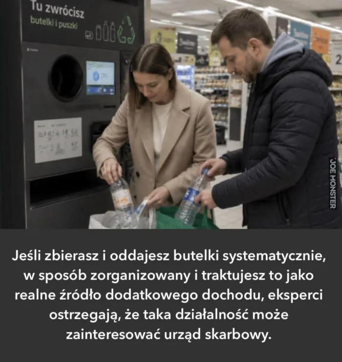 Tu zwrócisz butelki i puszki. Jeśli zbierasz i oddajesz butelki systematycznie, w sposób zorganizowany i traktujesz to jako realne źródło dodatkowego dochodu, eksperci ostrzegają, że taka działalność może zainteresować urząd skarbowy.