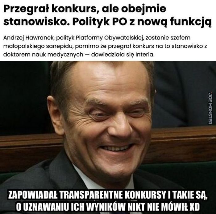 Przegrał konkurs, ale obejmie stanowisko. Polityk PO z nową funkcją Andrzej Hawranek, polityk Platformy Obywatelskiej, zostanie szefem małopolskiego sanepidu, pomimo że przegrał konkurs na to stanowisko z doktorem nauk medycznych - dowiedziała się >