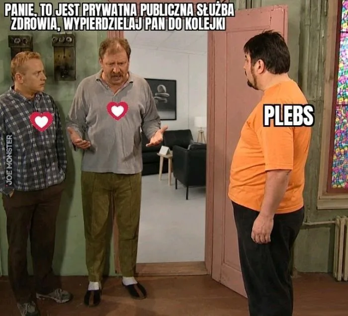 PANIE, TO JEST PRYWATNA PUBLICZNA SŁUŻBA ZDROWIA, WYPIERDZIELAJ PAN DO KOLEJKI. PLEBS (Pospólstwo)