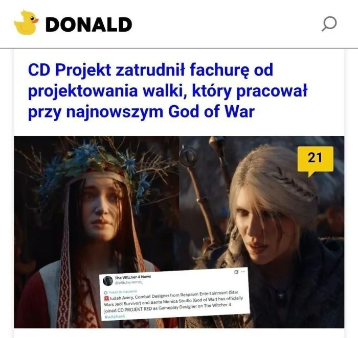 DONALD
CD Projekt zatrudnił fachurę od projektowania walki, który pracował przy najnowszym God of War
21
The Witcher 4 News (Wiadomości z Wiedźmina 4)
@WitcherVerse,
Pokaż tłumaczenie
Judah Avery, Combat Designer from Respawn Entertainment (S
