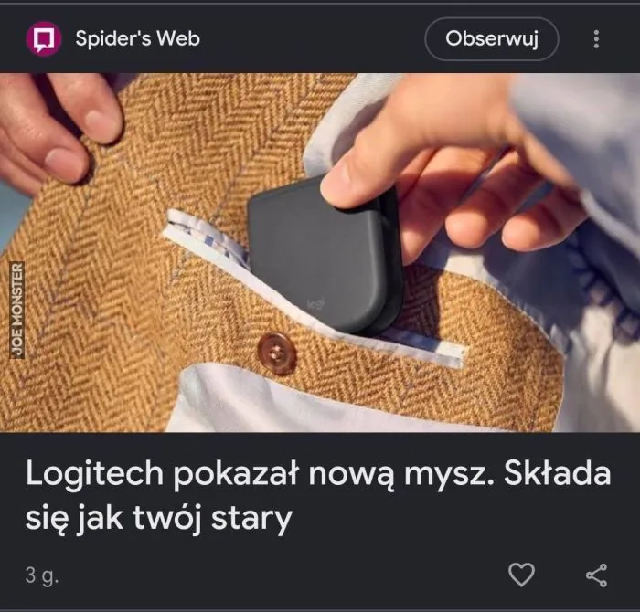 Spider's Web Obserwuj logi Logitech pokazał nową mysz. Składa się jak twój stary 3 g.