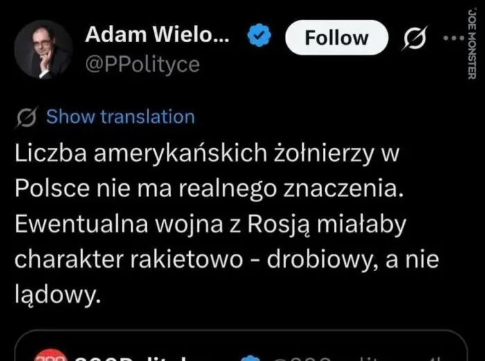 Liczba amerykańskich żołnierzy w Polsce nie ma realnego znaczenia. Ewentualna wojna z Rosją miałaby charakter rakietowo - drobiowy, a nie lądowy.