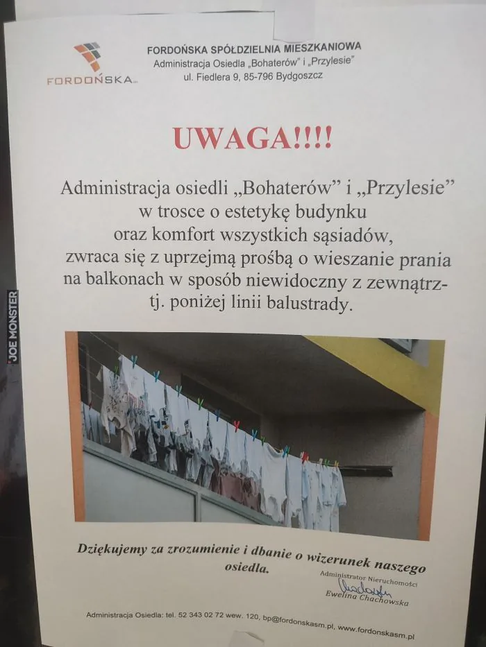 FORDOŃSKA SPÓŁDZIELNIA MIESZKANIOWA Administracja Osiedla „Bohaterów” i „Przylesie” ul. Fiedlera 9, 85-796 Bydgoszcz FORDOŃSKA... UWAGA!!!! Administracja osiedli „Bohaterów” i „Przylesie” w trosce o estetykę budynku oraz komfort wszy